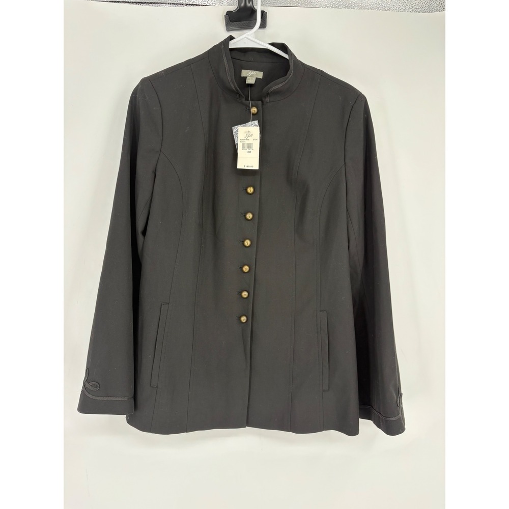 J. Jill Jacket Women 8 Black Military Band Stand Collar Soutache Stretch